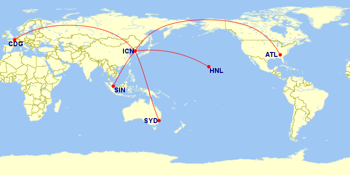 Korean Air 747 Routes