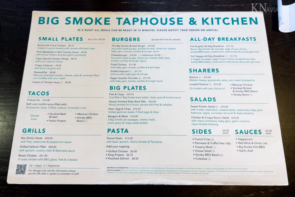 Big Smoke Taphouse & Kitchen London Heathrow Menu