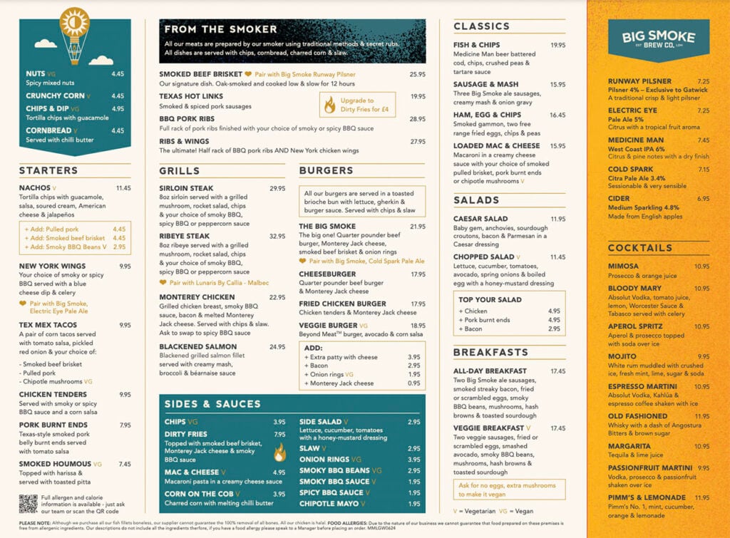 Big Smoke Taphouse & Kitchen London Heathrow Lunch/Dinner Menu