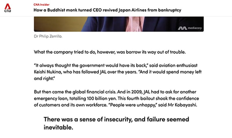 Channel News Asia: How a Buddhist Monk Turned CEO Revived JAL from Bankruptcy