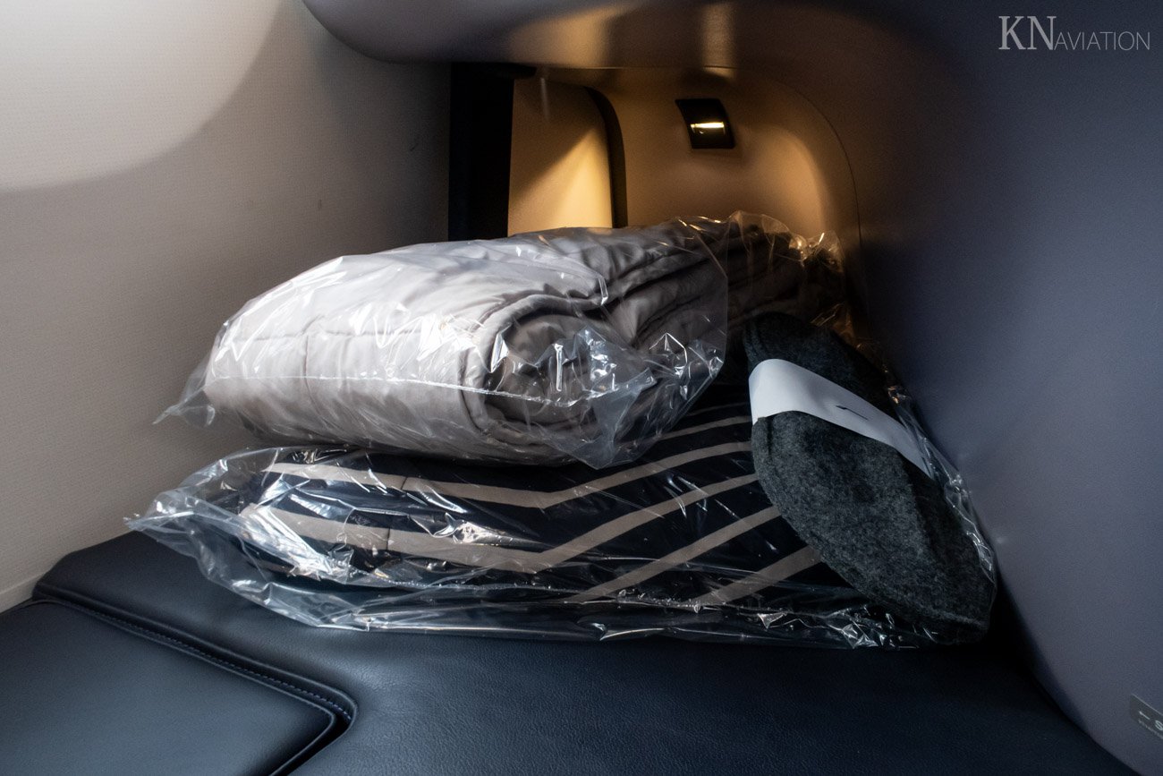 Finnair Long-Haul AirLounge Business Class Bedding and Slippers