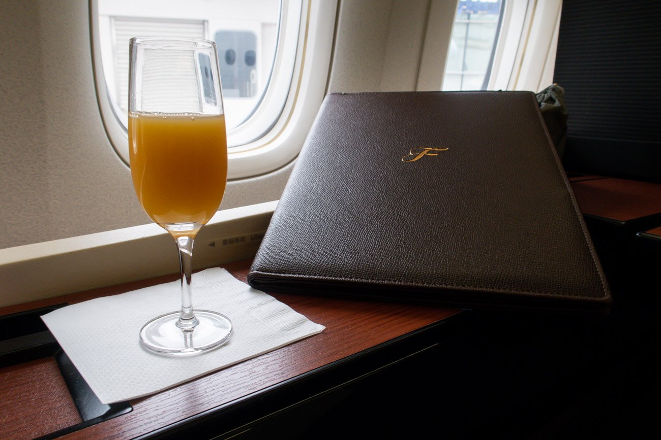 JAL 777-300ER First Class Welcome Drink