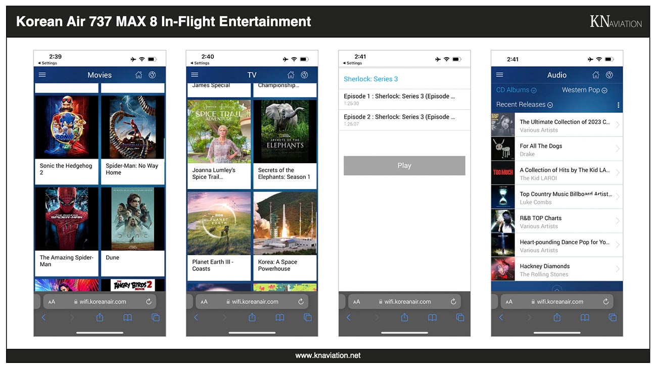 Korean Air 737 MAX 8 In-Flight Entertainment