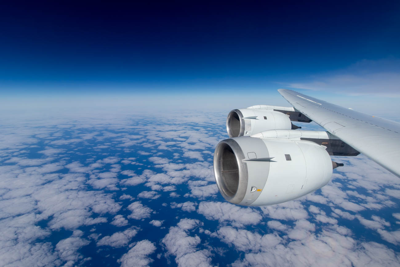 Flying over the Pacific Ocean.