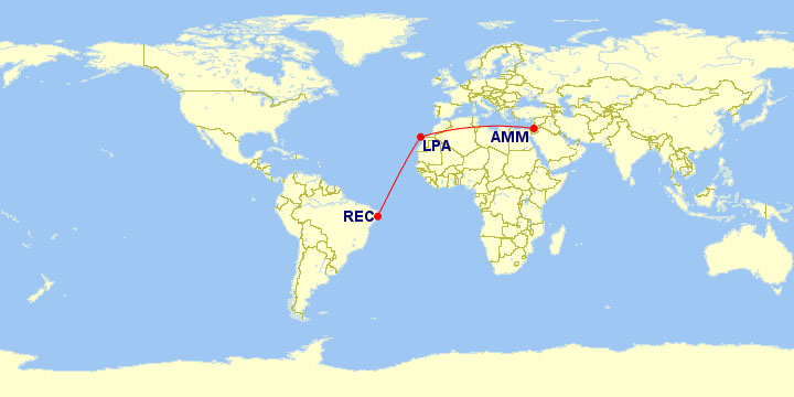 Royal Jordanian E195-E2 Delivery Route