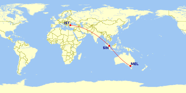 Turkish Airlines Melbourne Route Map